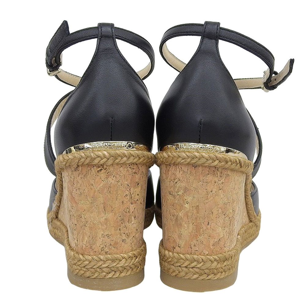 JIMMY CHOO ジミーチュウ 新品同様 クロスストラップ ウェッジソールサンダル シューズ レディース ブラック×ベージュ シューズ