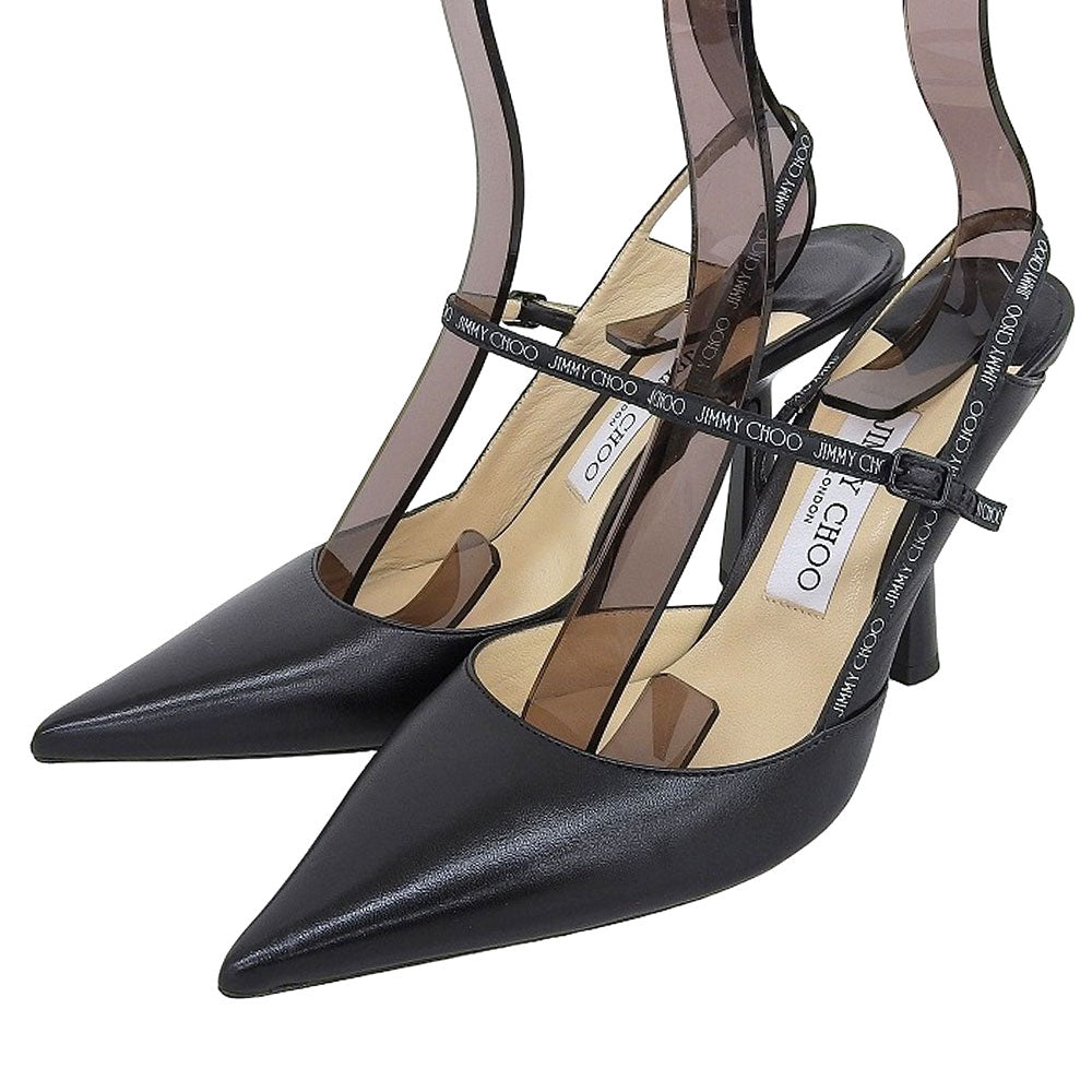 JIMMY CHOO ジミーチュウ 美品 RAY レザー ポインテッドトゥ スリングバックパンプス シューズ レディース ブラック 37 1/2 シューズ