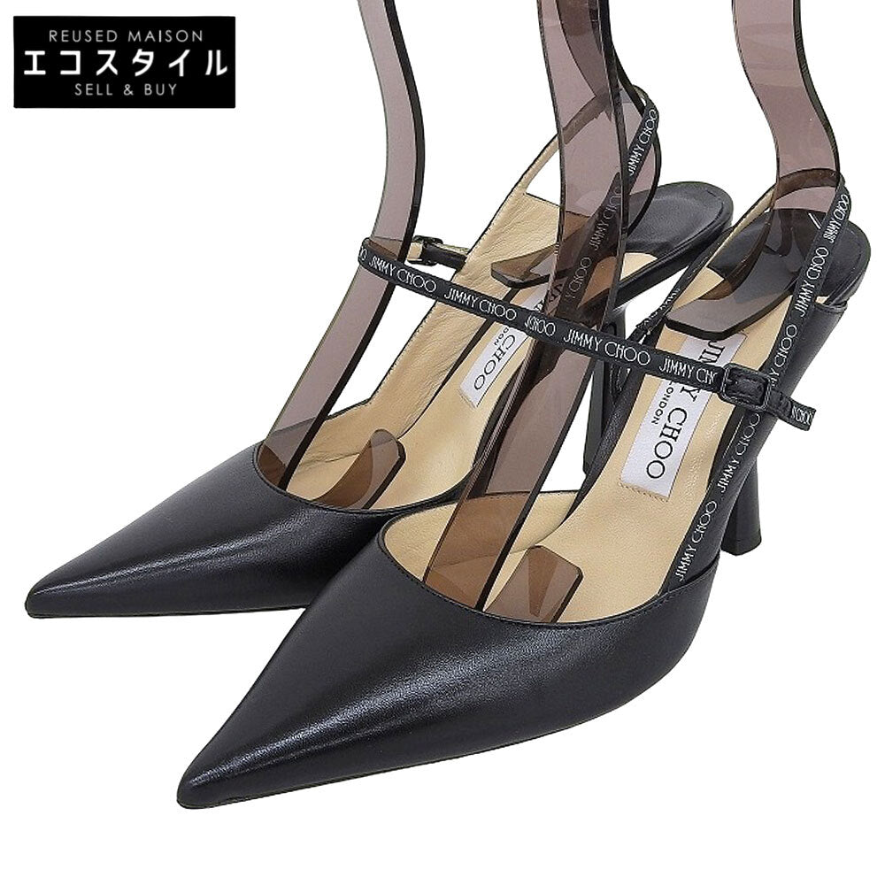 JIMMY CHOO ジミーチュウ 美品 RAY レザー ポインテッドトゥ スリングバックパンプス シューズ レディース ブラック 37 1/2 シューズ