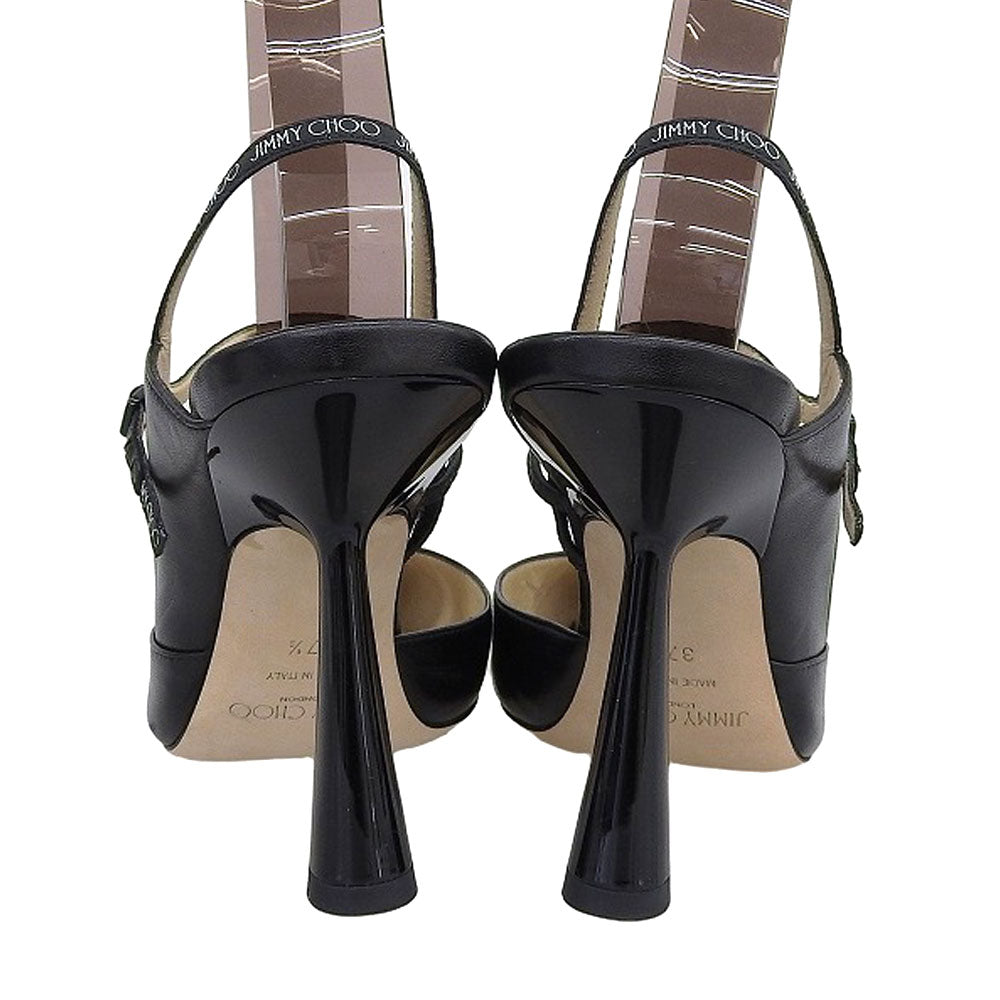 JIMMY CHOO ジミーチュウ 美品 RAY レザー ポインテッドトゥ スリングバックパンプス シューズ レディース ブラック 37 1/2 シューズ