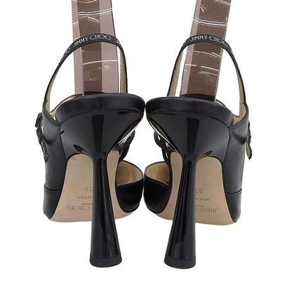 JIMMY CHOO ジミーチュウ 美品 RAY レザー ポインテッドトゥ スリングバックパンプス シューズ レディース ブラック 37 1/2 シューズ