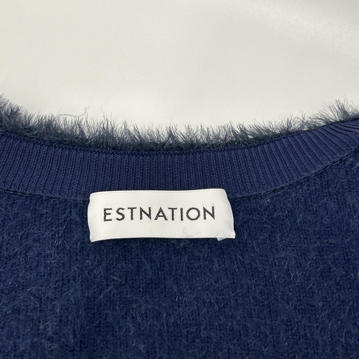 ESTNATION エストネーション 52-109-04-100420 ネイビー ナイロン混 ラウンドネック シャギーニットカーディガン トップス