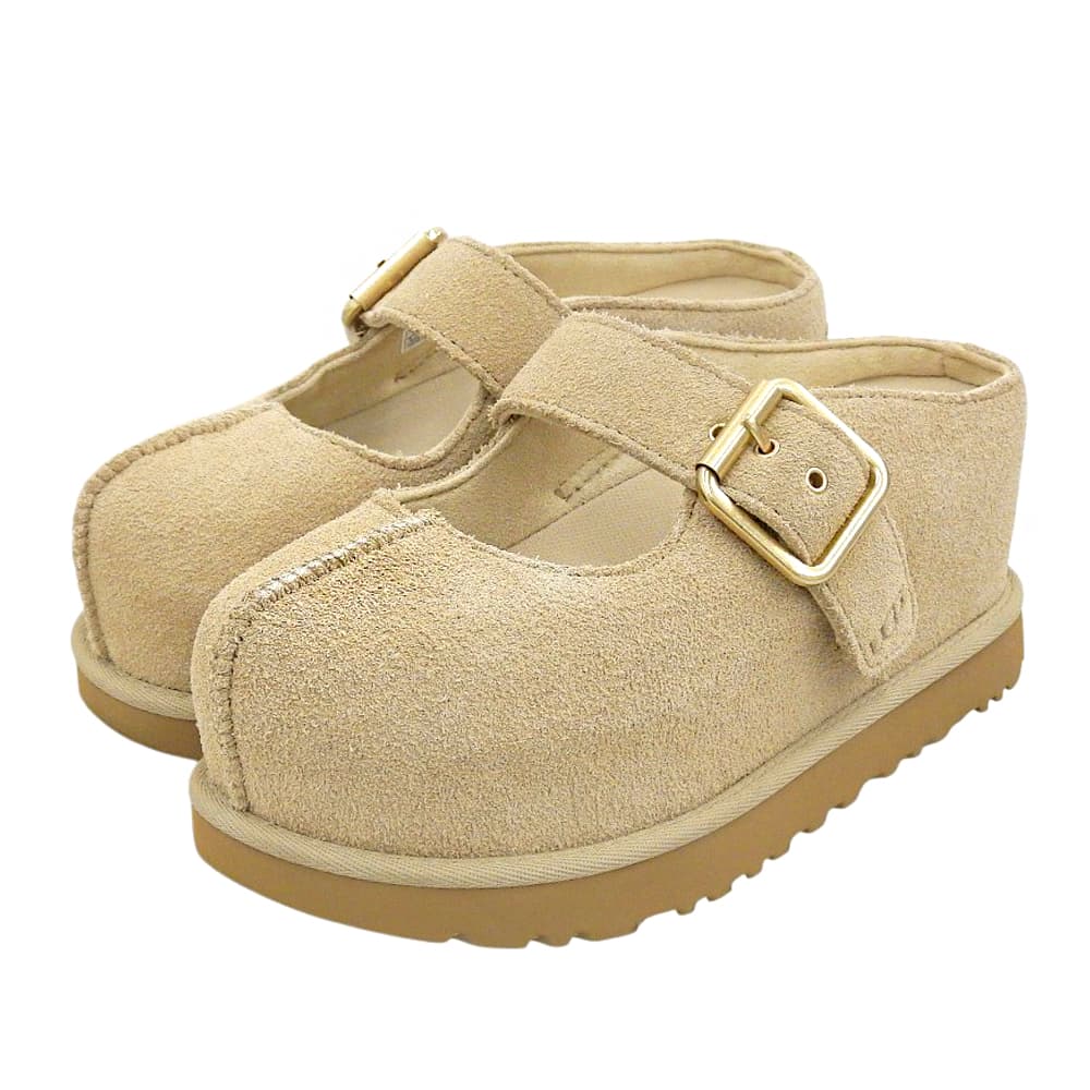 UGG アグ 美品 GOLDENSTAR HI MARY JANE ボリュームソール フラットシューズ レディース スエード ベージュ 22cm 1187514 シューズ