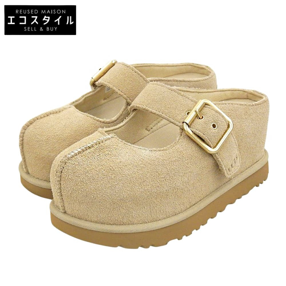 UGG アグ 美品 GOLDENSTAR HI MARY JANE ボリュームソール フラットシューズ レディース スエード ベージュ 22cm 1187514 シューズ