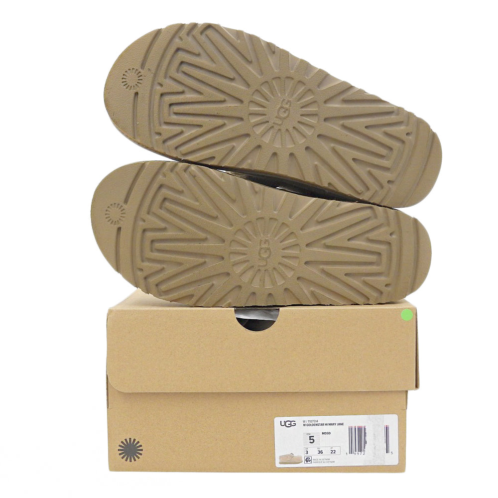 UGG アグ 美品 GOLDENSTAR HI MARY JANE ボリュームソール フラットシューズ レディース スエード ベージュ 22cm 1187514 シューズ