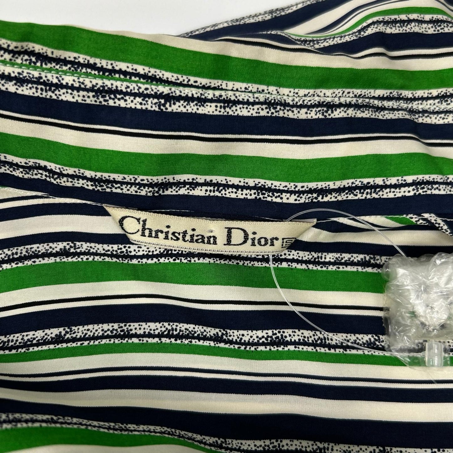 Christian Dior クリスチャンディオール グリーン×ホワイト シルク100 ストライプ ロングスリーブ シャツ トップス