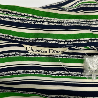 Christian Dior クリスチャンディオール グリーン×ホワイト シルク100 ストライプ ロングスリーブ シャツ トップス