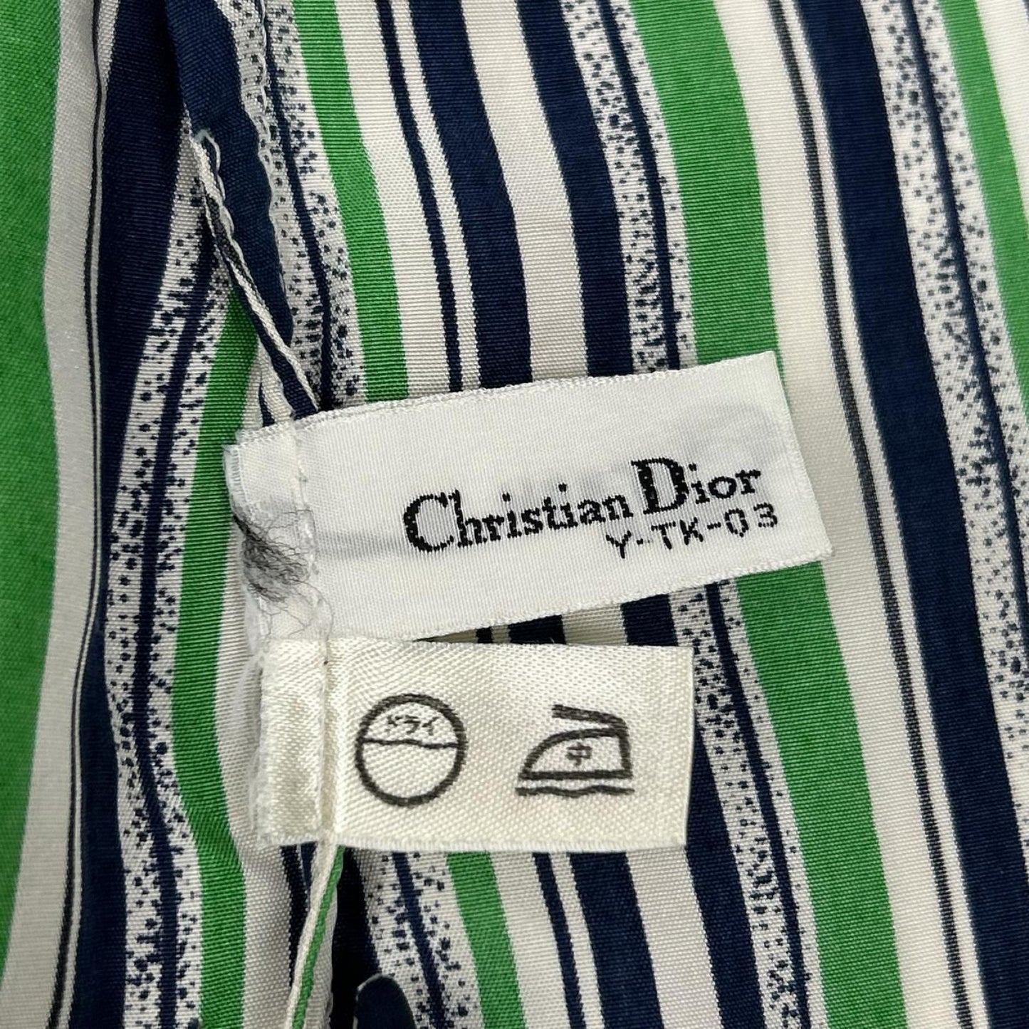 Christian Dior クリスチャンディオール グリーン×ホワイト シルク100 ストライプ ロングスリーブ シャツ トップス