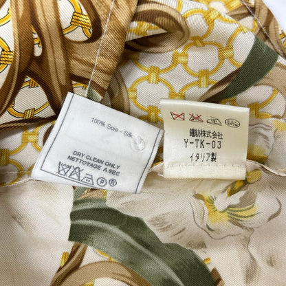 Christian Dior クリスチャンディオール 63H2715591 ゴールド シルク100 CDボタン ボタニカルデザイン シャツ トップス