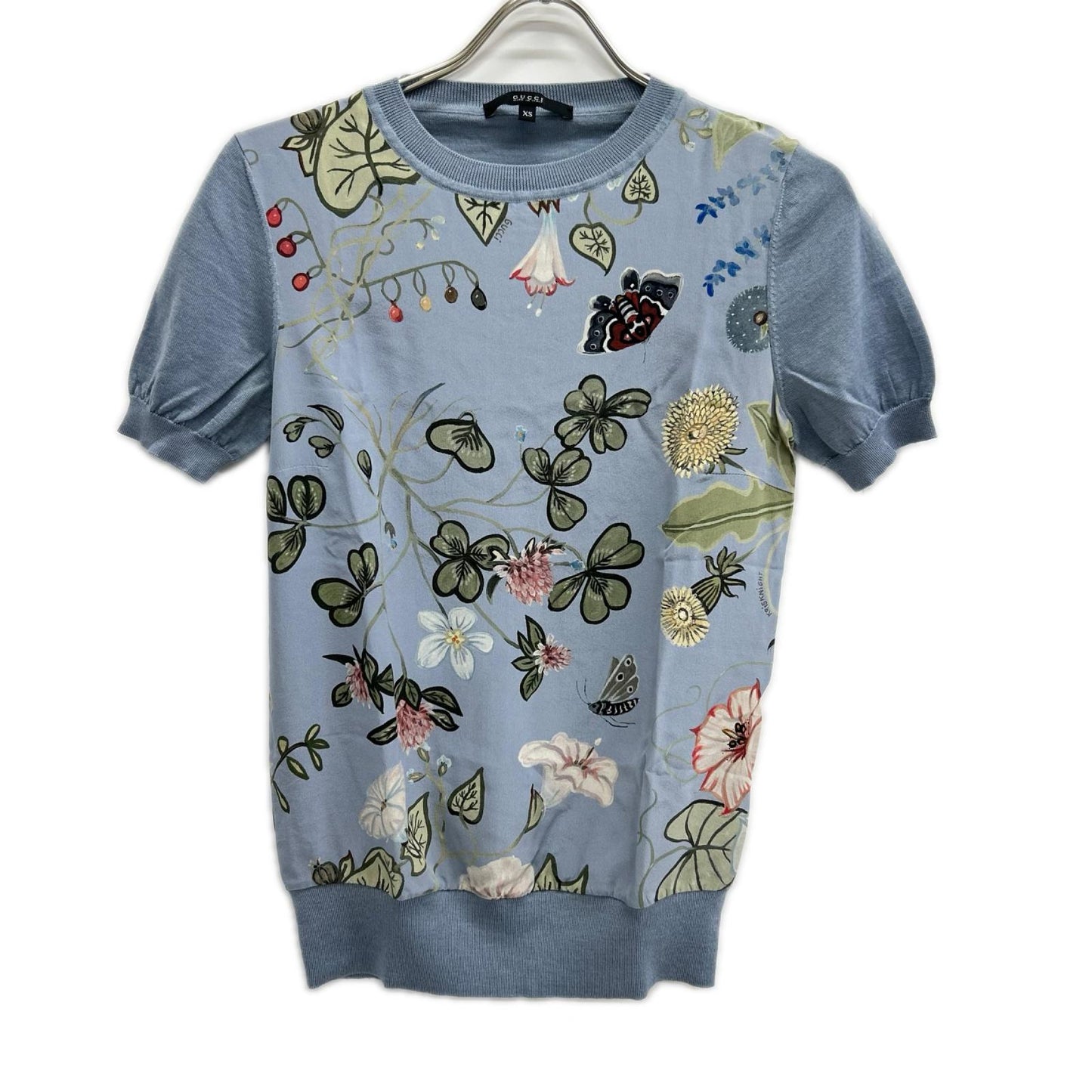GUCCI グッチ 360378 ライトブルー ボタニカル クルーネック半袖トップス トップス