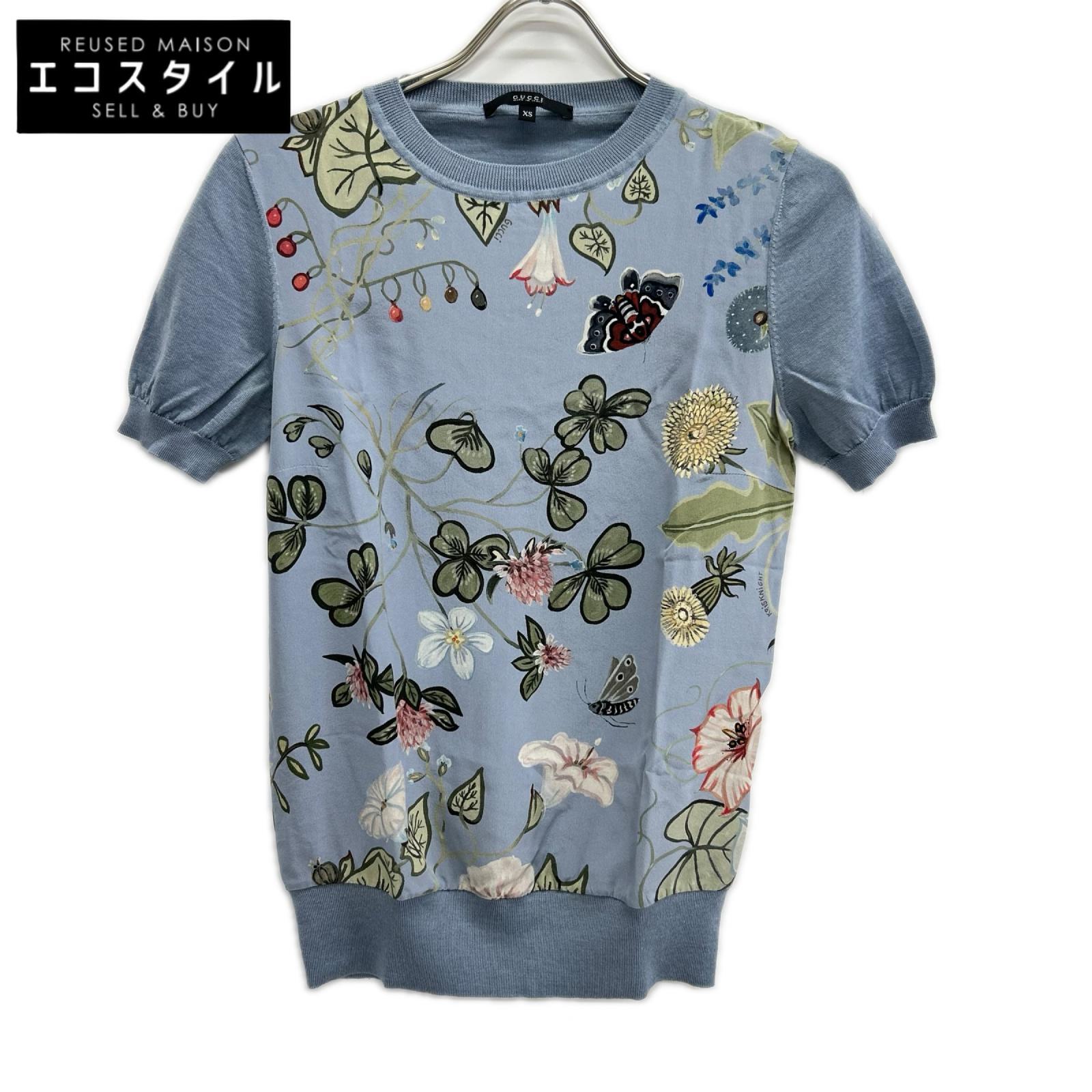 GUCCI グッチ 360378 ライトブルー ボタニカル クルーネック半袖トップス トップス