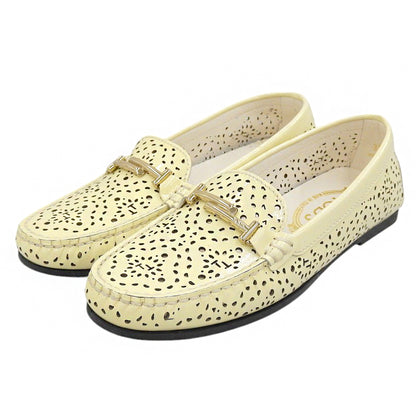 TOD'S トッズ パンチング モカシン ドライビングシューズ レディース クリーム 36 1/2 250602 シューズ