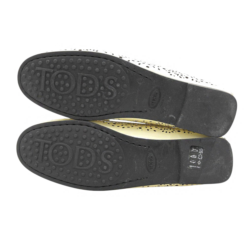 TOD'S トッズ パンチング モカシン ドライビングシューズ レディース クリーム 36 1/2 250602 シューズ