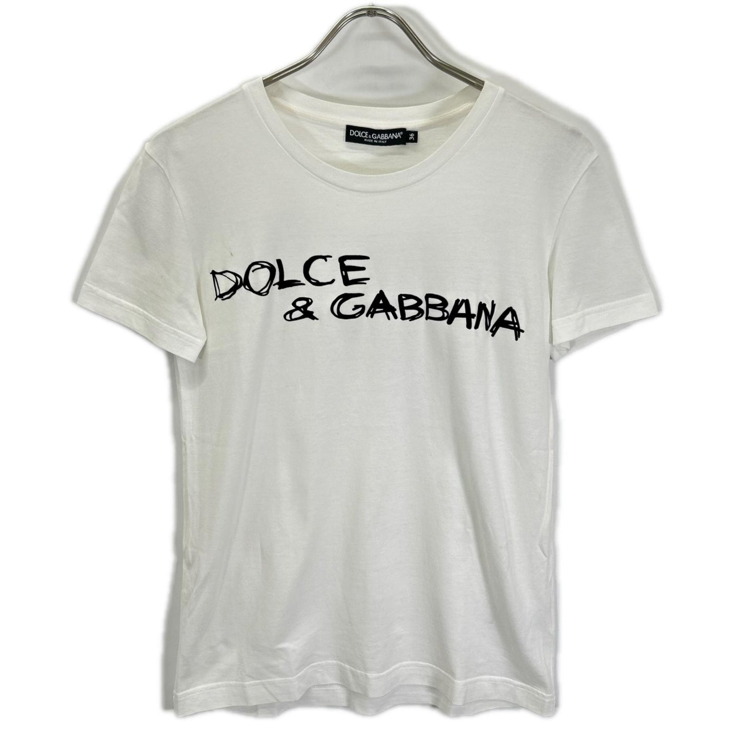 DOLCE&GABBANA ドルチェアンドガッバーナ F8L61T ホワイト×ブラック コットン ロゴTシャツ トップス