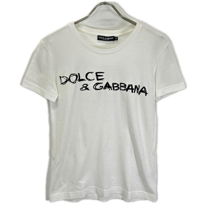 DOLCE&GABBANA ドルチェアンドガッバーナ F8L61T ホワイト×ブラック コットン ロゴTシャツ トップス