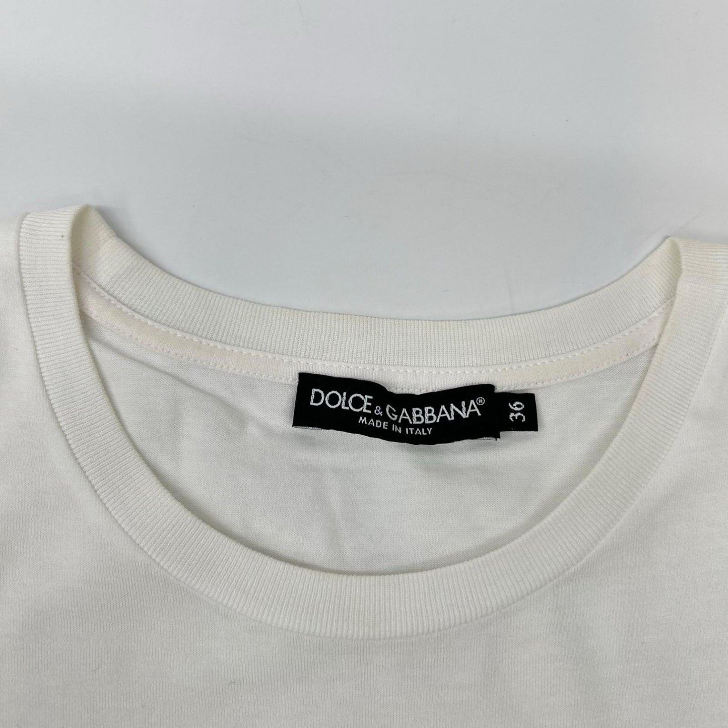 DOLCE&GABBANA ドルチェアンドガッバーナ F8L61T ホワイト×ブラック コットン ロゴTシャツ トップス