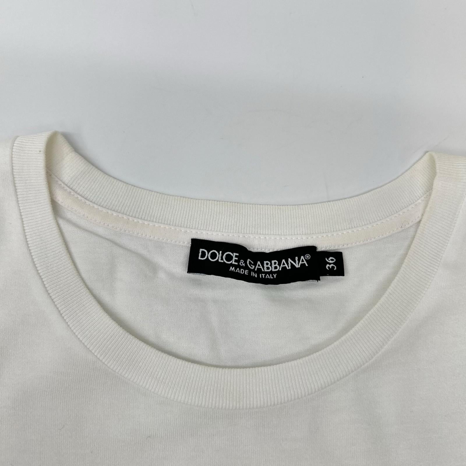 DOLCE&GABBANA ドルチェアンドガッバーナ F8L61T ホワイト×ブラック コットン ロゴTシャツ トップス