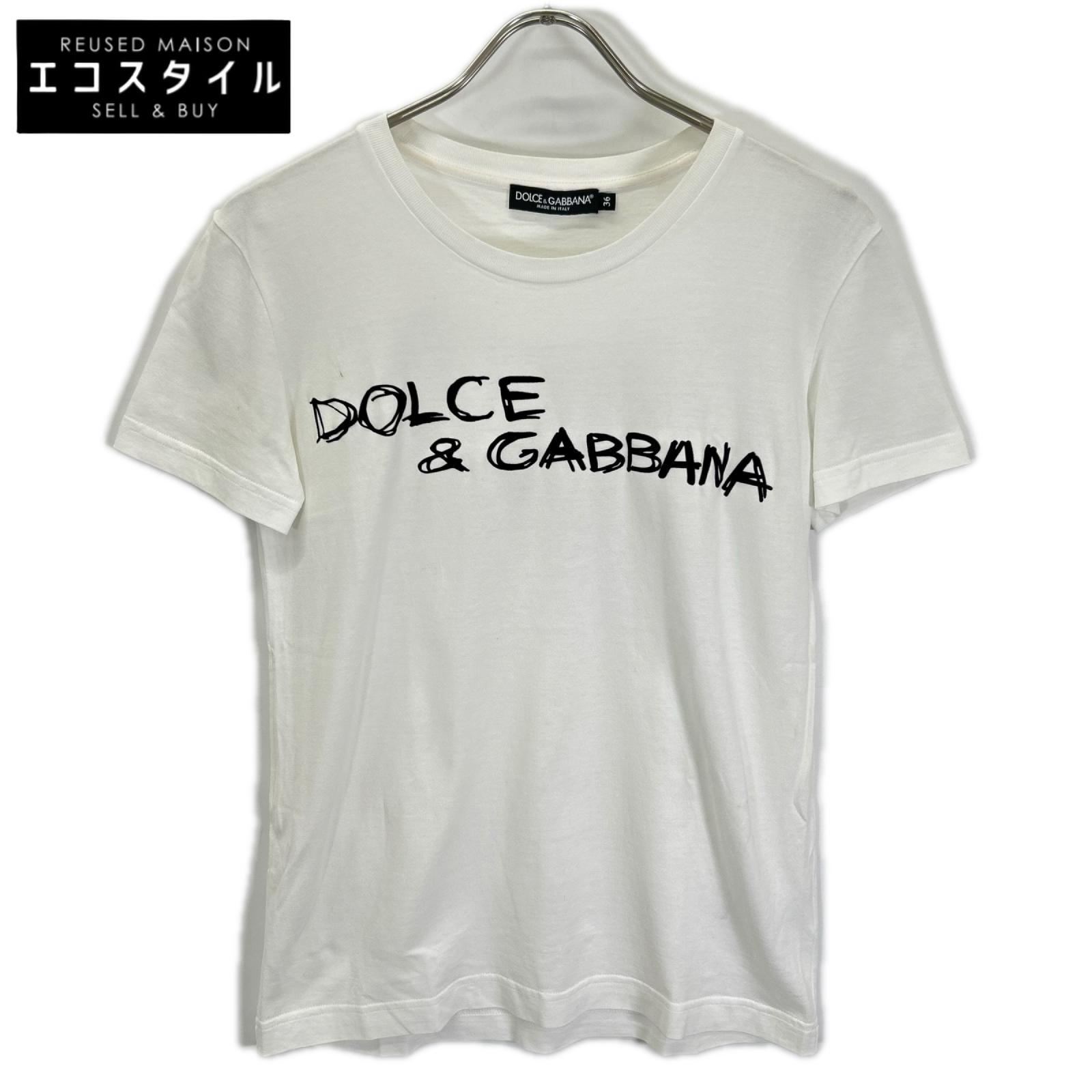 DOLCE&GABBANA ドルチェアンドガッバーナ F8L61T ホワイト×ブラック コットン ロゴTシャツ トップス