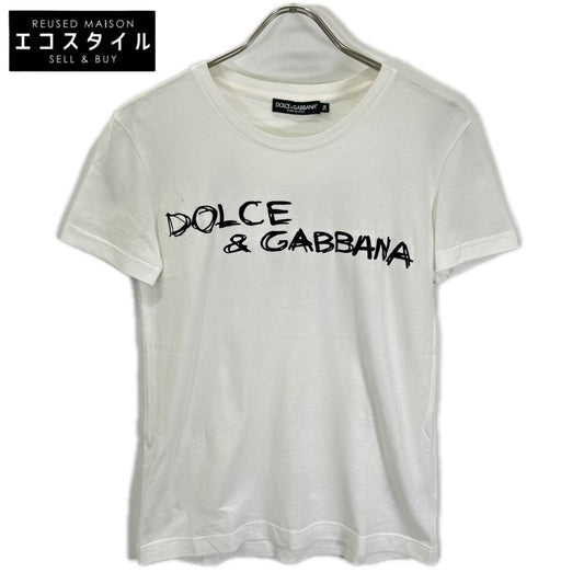 DOLCE&GABBANA ドルチェアンドガッバーナ F8L61T ホワイト×ブラック コットン ロゴTシャツ トップス