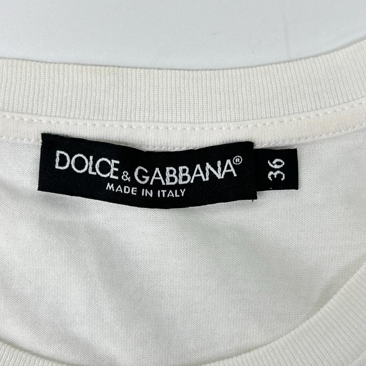 DOLCE&GABBANA ドルチェアンドガッバーナ F8L61T ホワイト×ブラック コットン ロゴTシャツ トップス