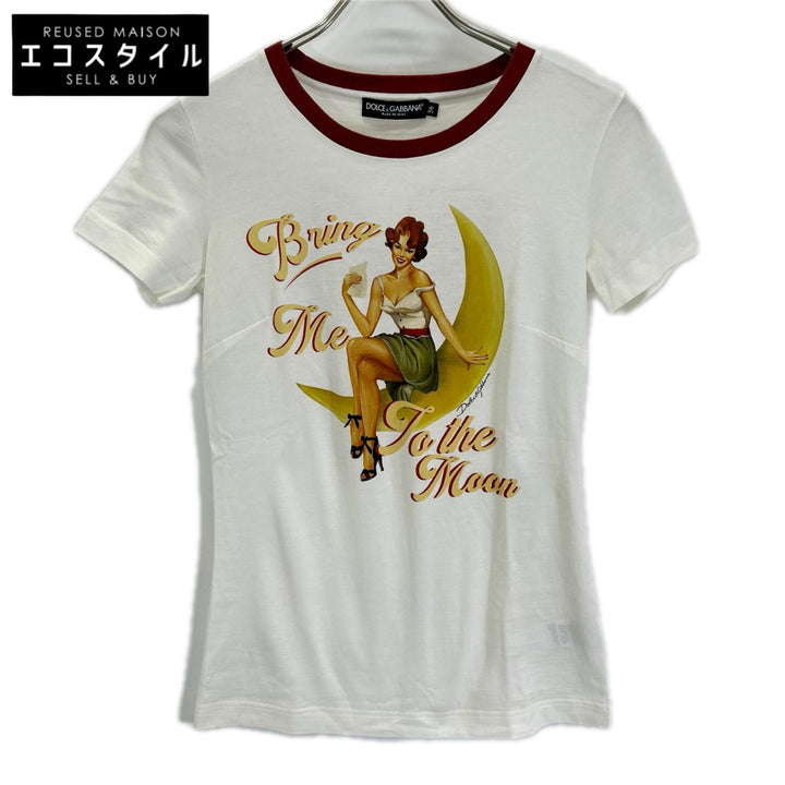 DOLCE&GABBANA ドルチェアンドガッバーナ F8L99T ホワイト BRING ME TOTHE MOON グラフィックリンガーTシャツ トップス