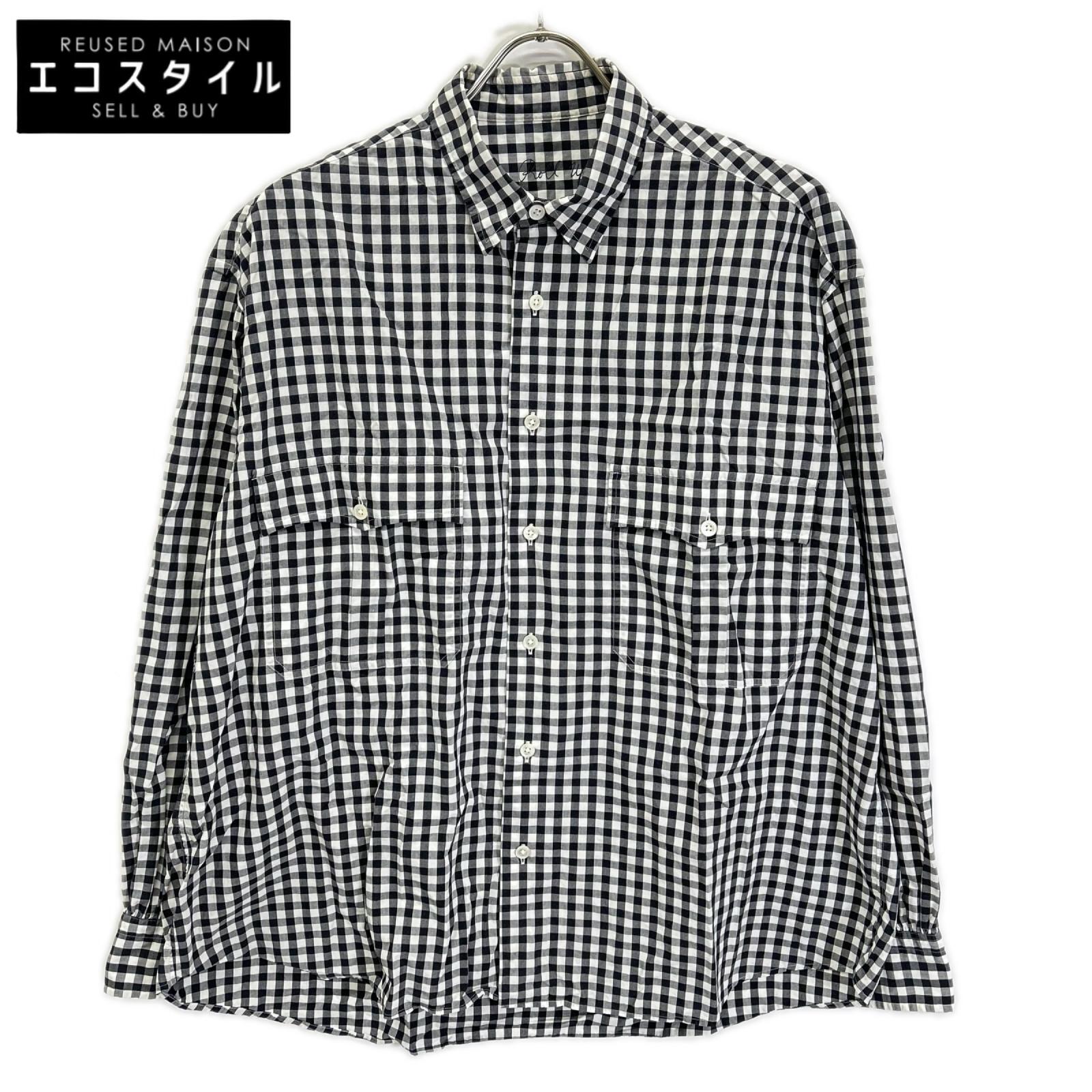 Porter Classic ポータークラシック ブラック×ホワイト コットン ROLL UP GINGHAM CHECK SHIRT トップス