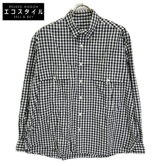 Porter Classic ポータークラシック ブラック×ホワイト コットン ROLL UP GINGHAM CHECK SHIRT トップス