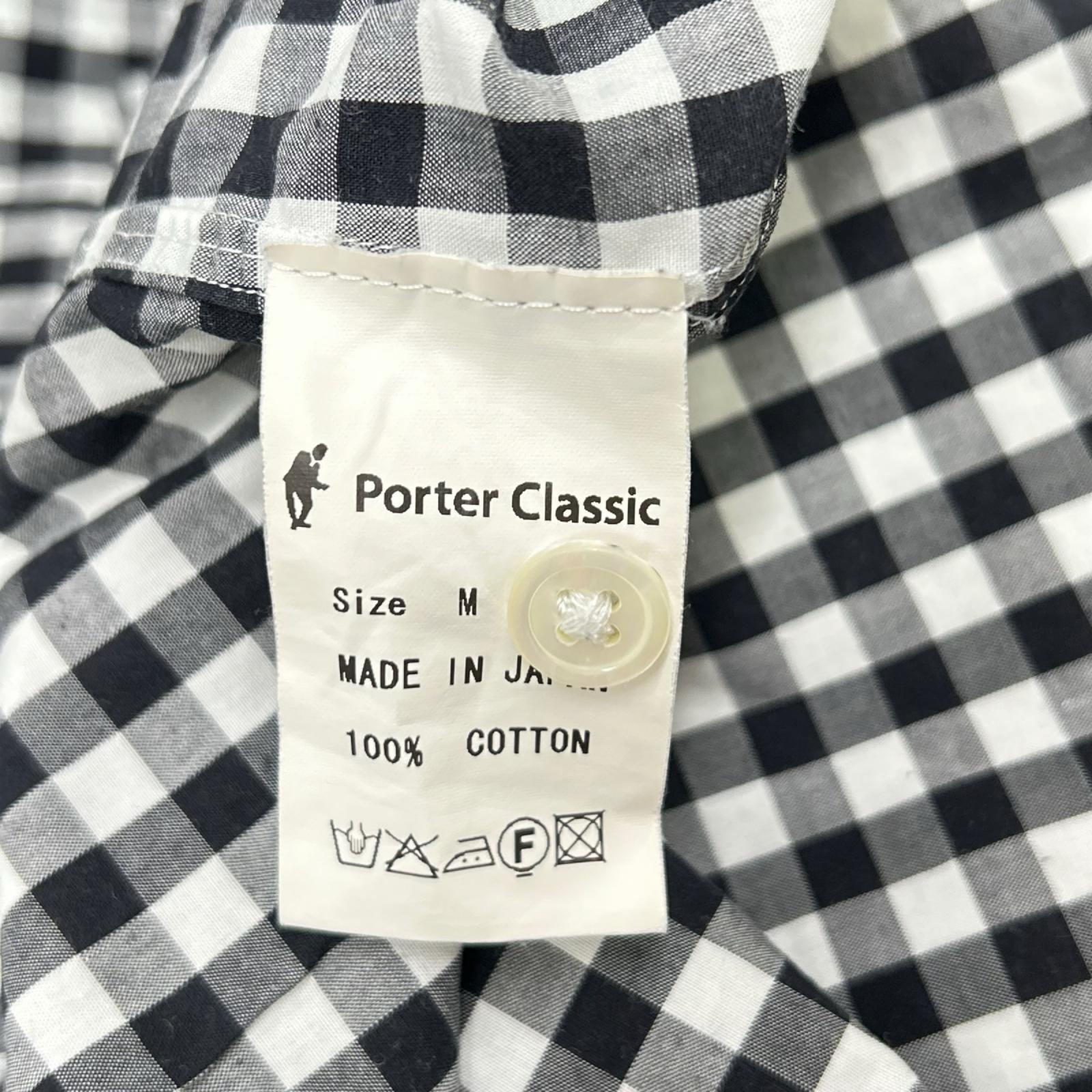 Porter Classic ポータークラシック ブラック×ホワイト コットン ROLL UP GINGHAM CHECK SHIRT トップス