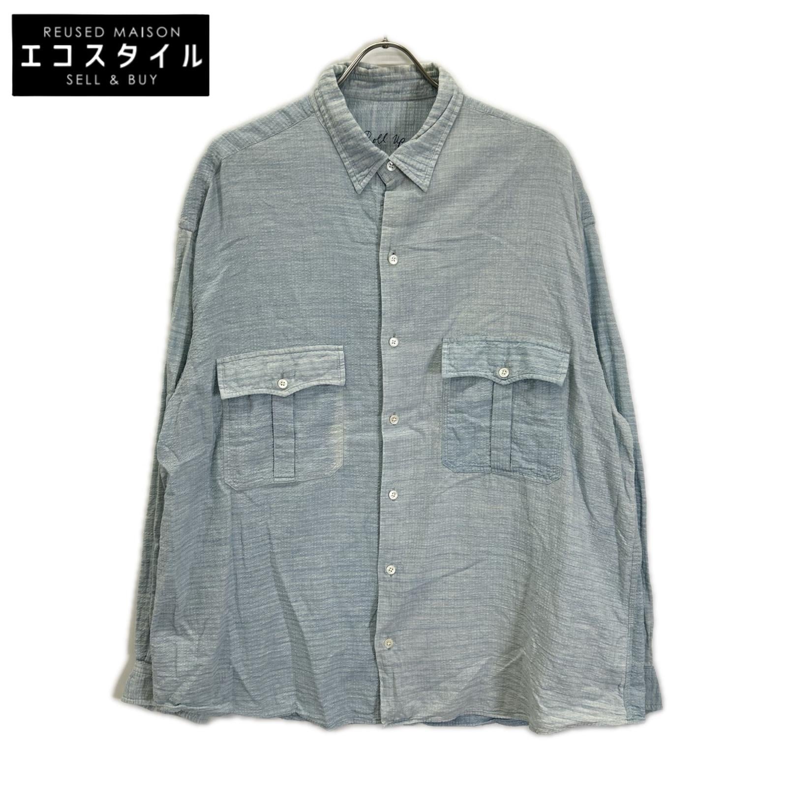 Porter Classic ポータークラシック ライトブルー コットン ROLL UP SHIJIRA STRIPE SHIRT トップス