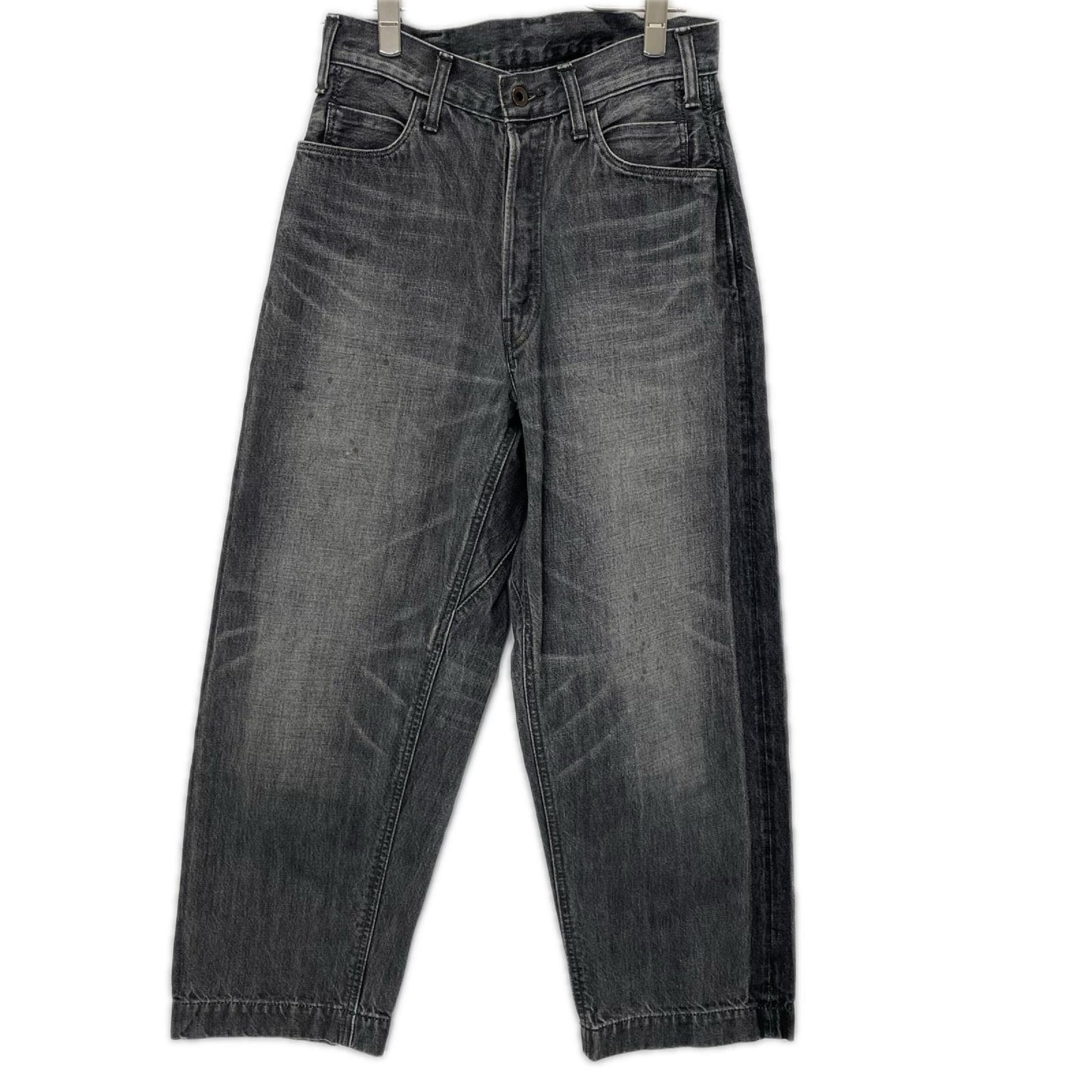 BRUNABOINNE ブルーナボイン 7348 ブラック コットン ボタンフライ USED加工 ワイドシルエット マーチデニムパンツ ボトムス