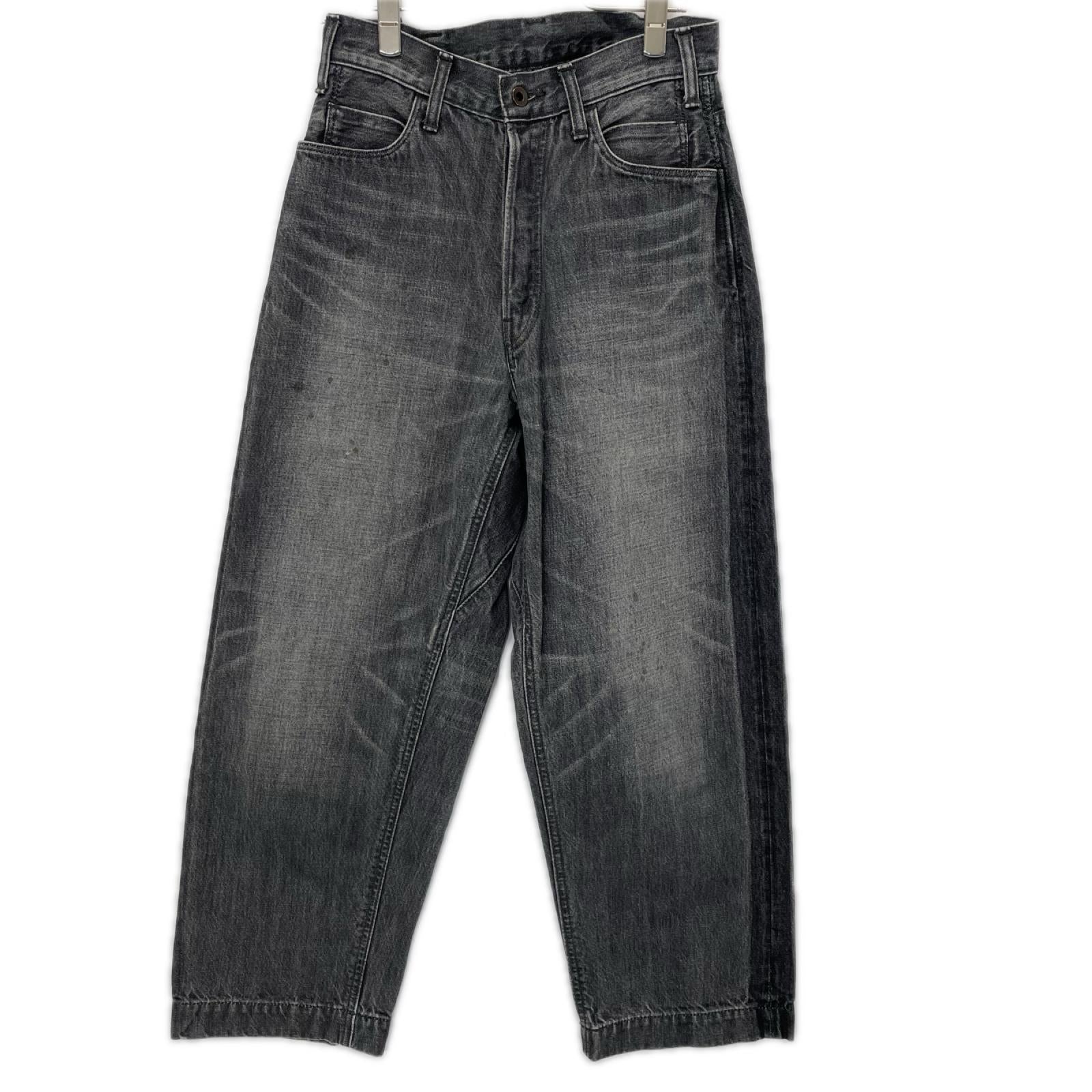 BRUNABOINNE ブルーナボイン 7348 ブラック コットン ボタンフライ USED加工 ワイドシルエット マーチデニムパンツ ボトムス