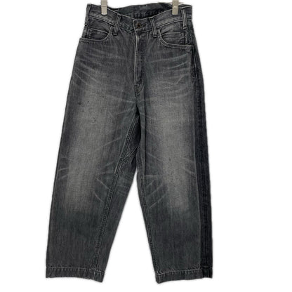 BRUNABOINNE ブルーナボイン 7348 ブラック コットン ボタンフライ USED加工 ワイドシルエット マーチデニムパンツ ボトムス