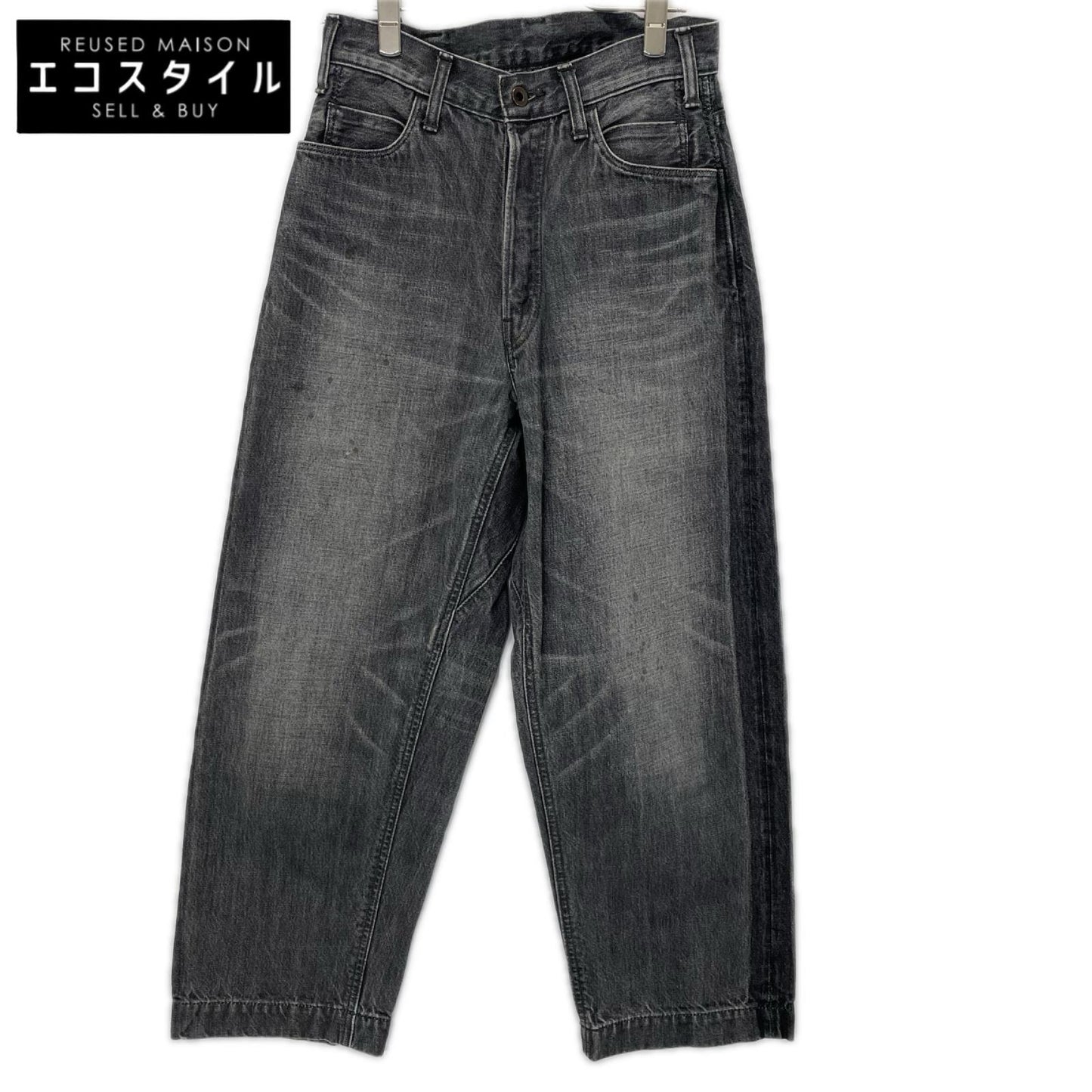 BRUNABOINNE ブルーナボイン 7348 ブラック コットン ボタンフライ USED加工 ワイドシルエット マーチデニムパンツ ボトムス