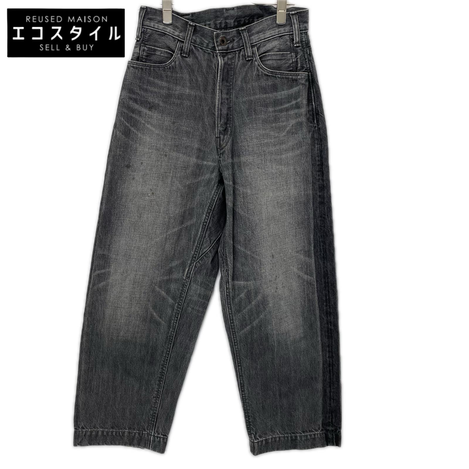 BRUNABOINNE ブルーナボイン 7348 ブラック コットン ボタンフライ USED加工 ワイドシルエット マーチデニムパンツ ボトムス