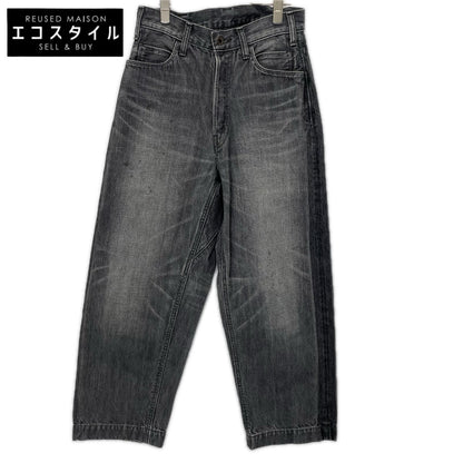 BRUNABOINNE ブルーナボイン 7348 ブラック コットン ボタンフライ USED加工 ワイドシルエット マーチデニムパンツ ボトムス
