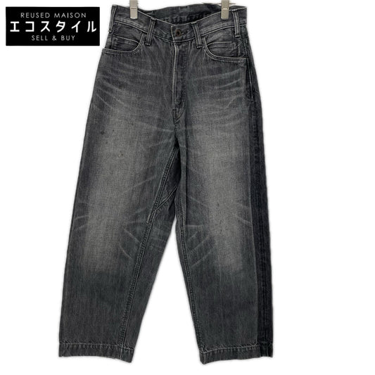 BRUNABOINNE ブルーナボイン 7348 ブラック コットン ボタンフライ USED加工 ワイドシルエット マーチデニムパンツ ボトムス