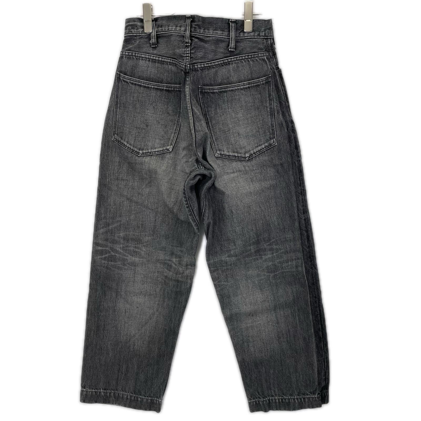 BRUNABOINNE ブルーナボイン 7348 ブラック コットン ボタンフライ USED加工 ワイドシルエット マーチデニムパンツ ボトムス