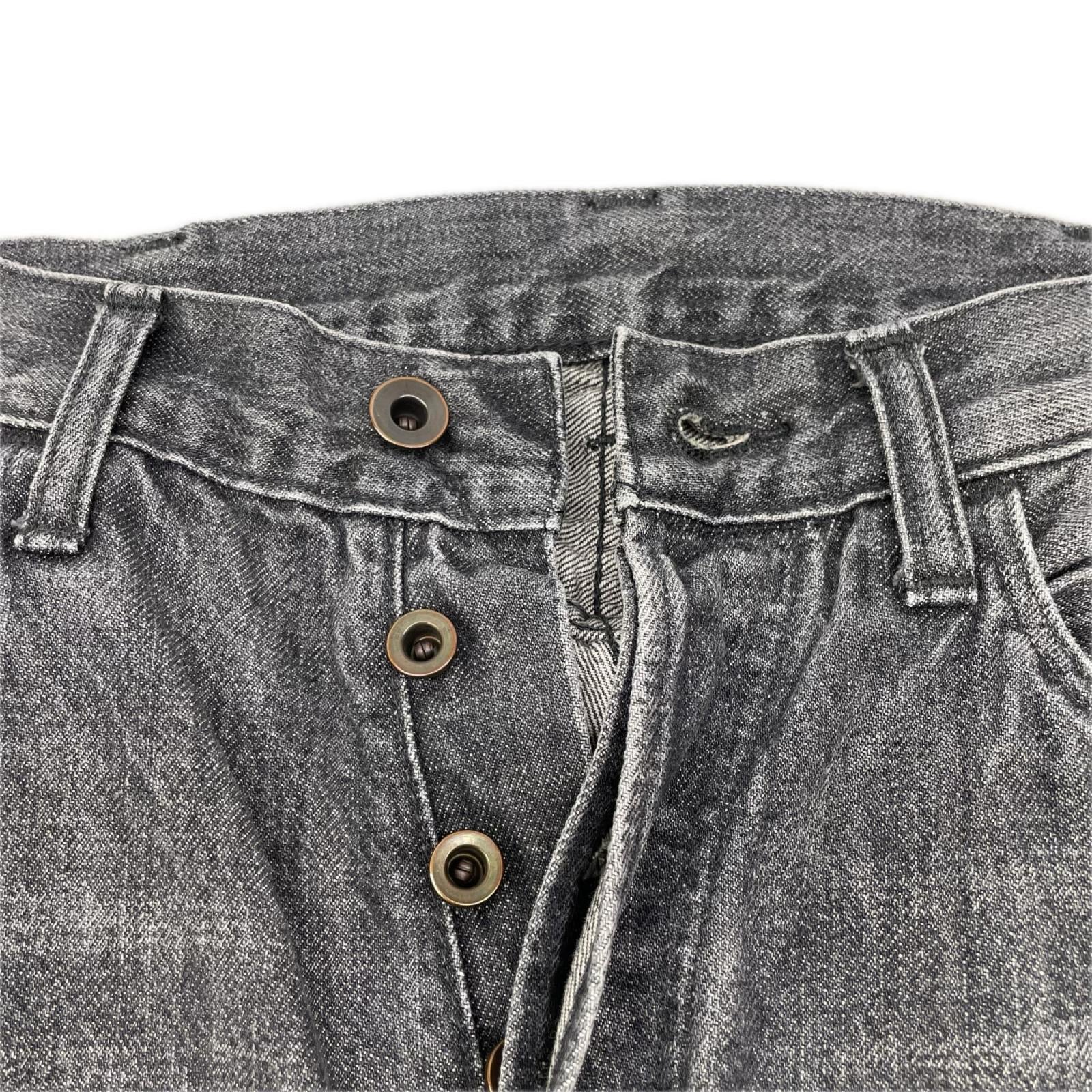 BRUNABOINNE ブルーナボイン 7348 ブラック コットン ボタンフライ USED加工 ワイドシルエット マーチデニムパンツ ボトムス