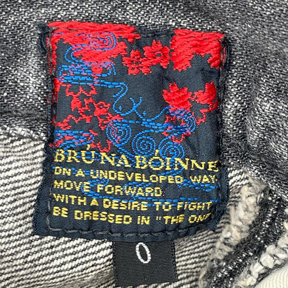 BRUNABOINNE ブルーナボイン 7348 ブラック コットン ボタンフライ USED加工 ワイドシルエット マーチデニムパンツ ボトムス