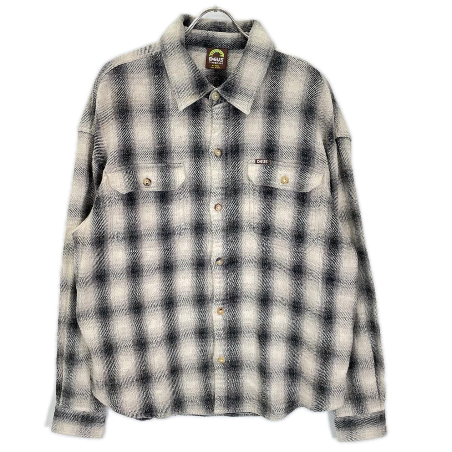 DEUS EX MACHINA デウスエクスマキナ ホワイト コットン100 Too Busy To Work Check Shirt チェック ネルシャツ トップス