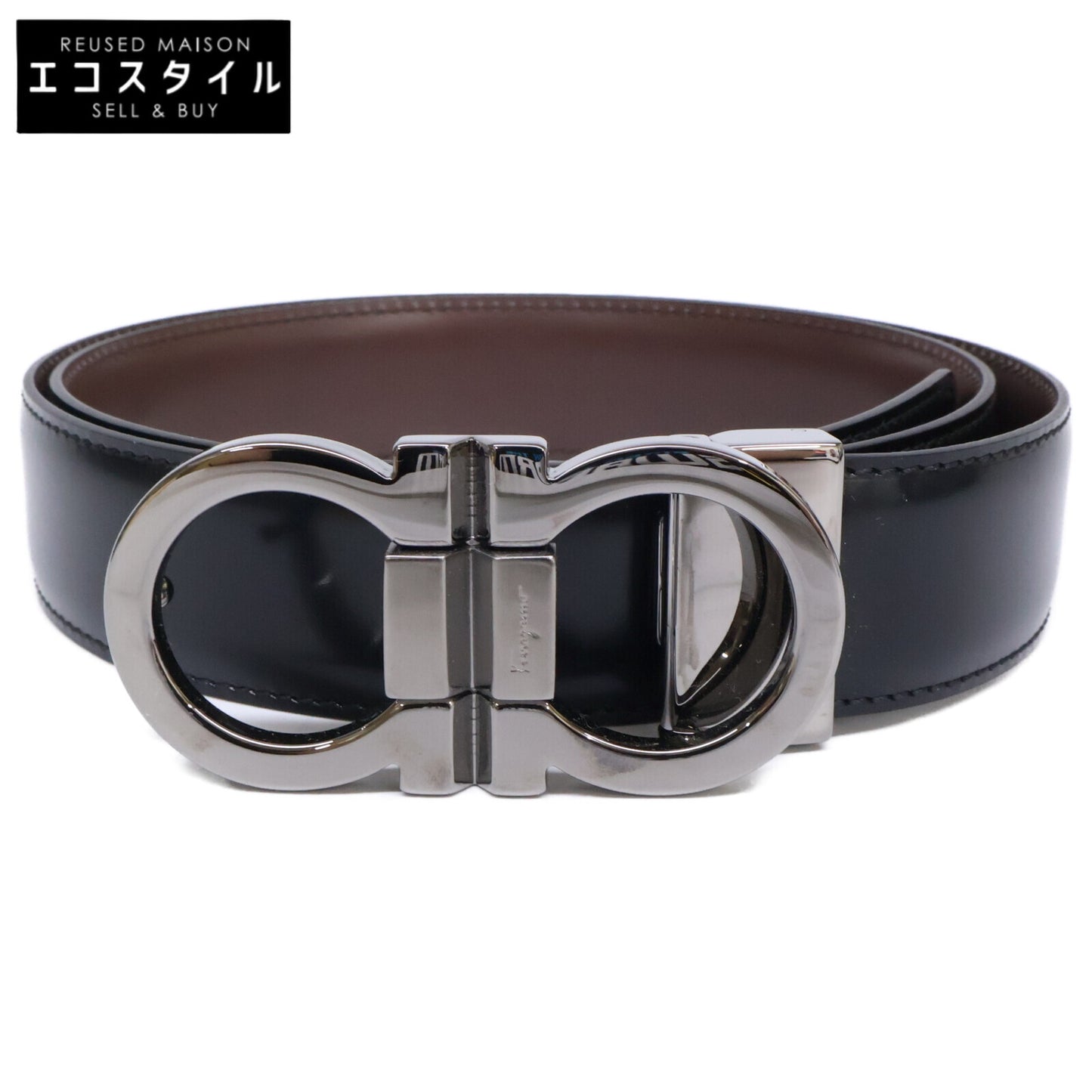 SalvatoreFerragamo サルバトーレフェラガモ 【美品】ダブルガンチーニバックル リバーシブルレザー ベルト
