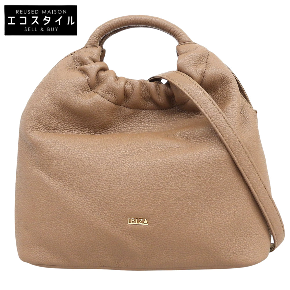 IBIZA イビザ 美品 ブランドゥーラ シュリンクカーフ ギャザーデザイン 2WAY ハンドバッグ レディース ダークオーク×ゴールド ハンドバッグ