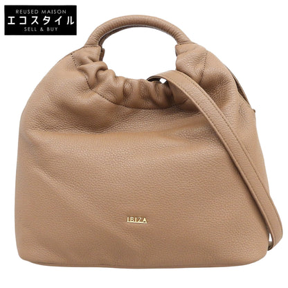IBIZA イビザ 美品 ブランドゥーラ シュリンクカーフ ギャザーデザイン 2WAY ハンドバッグ レディース ダークオーク×ゴールド ハンドバッグ