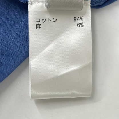 Leilian レリアン 1602088-33 ブルー コットン×リネン レギュラーカラー ギャザースリーブボタンシャツ トップス