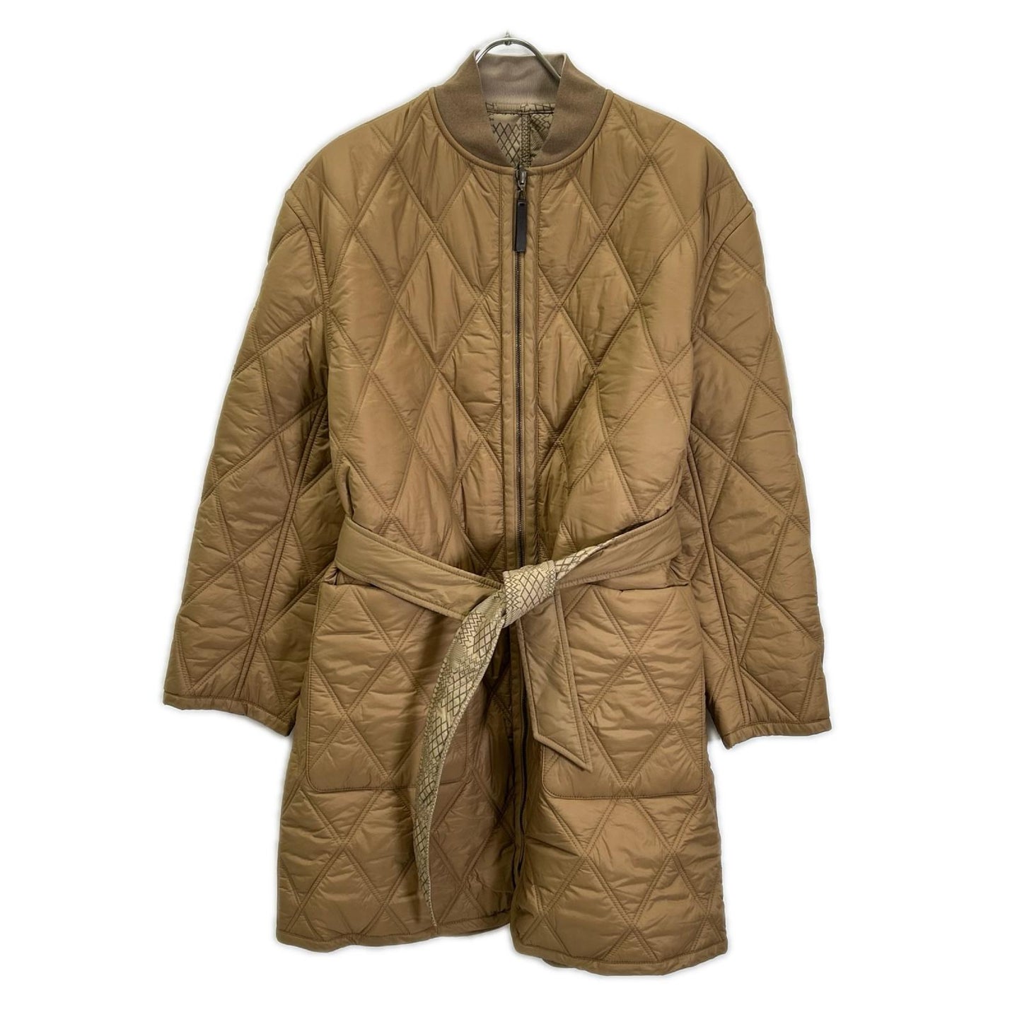 DAKS ダックス 14-481015 ベージュ キルティング×総柄 リブネック ベルト付き リバーシブルジップアップコート コート