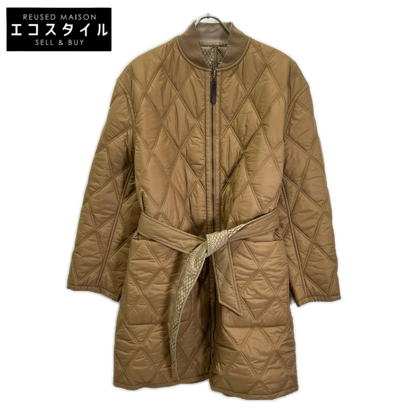 DAKS ダックス 14-481015 ベージュ キルティング×総柄 リブネック ベルト付き リバーシブルジップアップコート コート