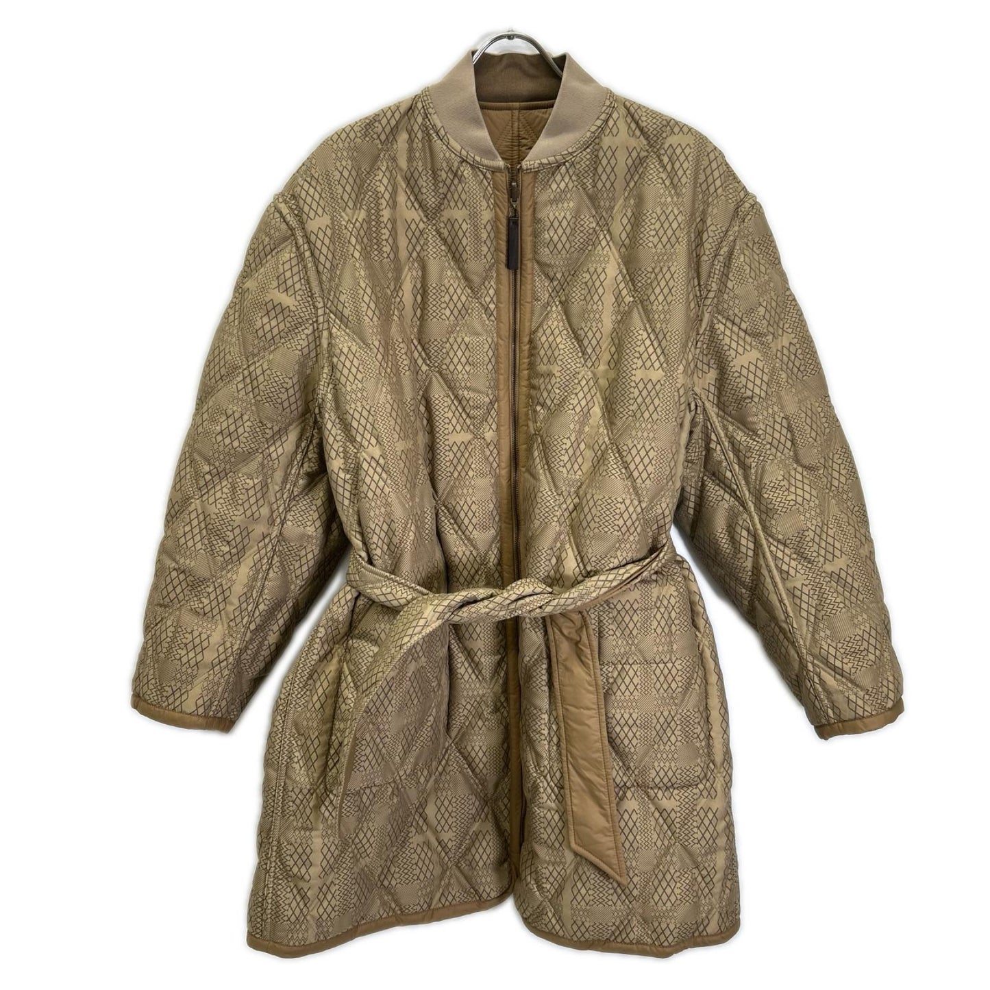 DAKS ダックス 14-481015 ベージュ キルティング×総柄 リブネック ベルト付き リバーシブルジップアップコート コート