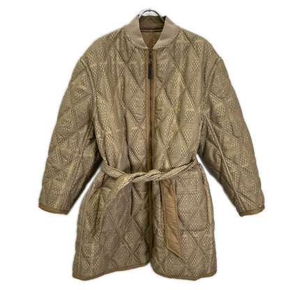 DAKS ダックス 14-481015 ベージュ キルティング×総柄 リブネック ベルト付き リバーシブルジップアップコート コート