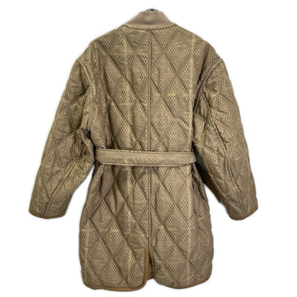 DAKS ダックス 14-481015 ベージュ キルティング×総柄 リブネック ベルト付き リバーシブルジップアップコート コート