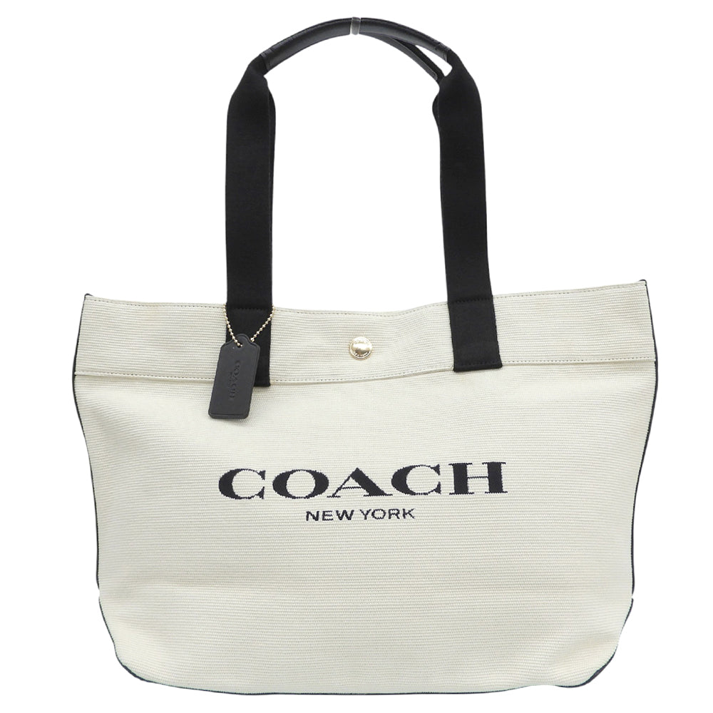 COACH コーチ キャンバス×レザー トートバッグ レディース ホワイト×ブラック F72847 トートバッグ